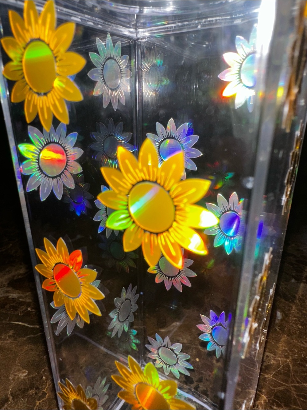 Yellow Sunflower Holographic Glass milk carton Cup